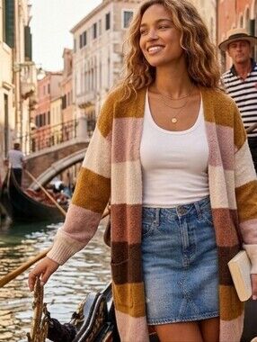 HEIDI'z BOUTIQUE Colorblock Stripes Chunky Sweater/Duster